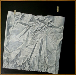 Danberg, Malerei, Gemälde, Weißes Quadrat auf schwarzem Grund  Oel auf Spanplatte 80 x 80 cm  1990