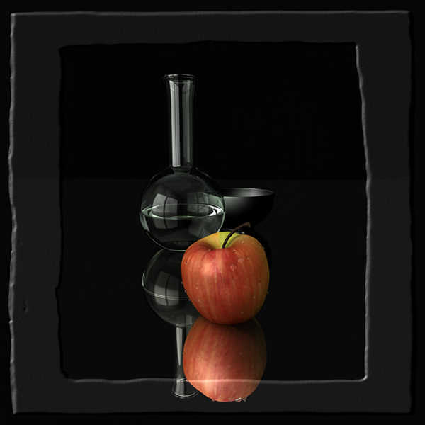 Danberg Stilleben mit Apfel, Kolbenglas und Schale Fineprint 100 x 100 cm 2016 Druckgrafik